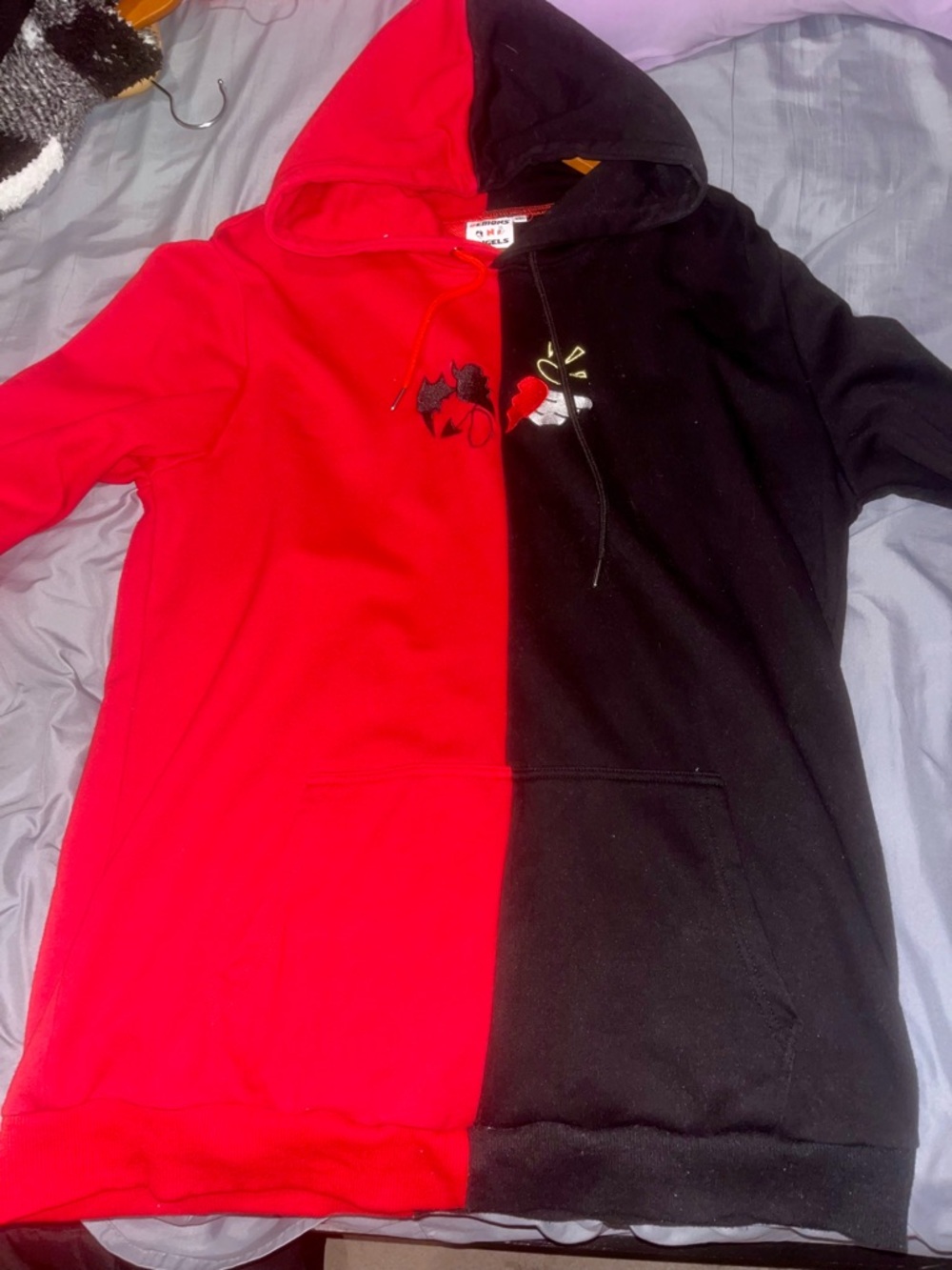 Demons n Angels - Men's Red and Black Split Hoodie